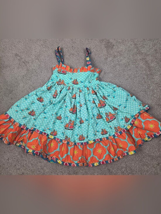 Jelly The Pug Other - Jelly The Pug Girls Blue and Orange Floral Boat Dress